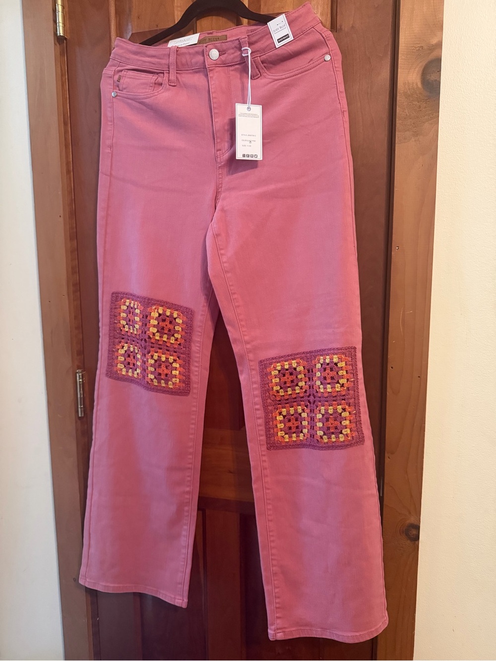 Judy Blue Women's Pink Jeans with Crochet Patch Details